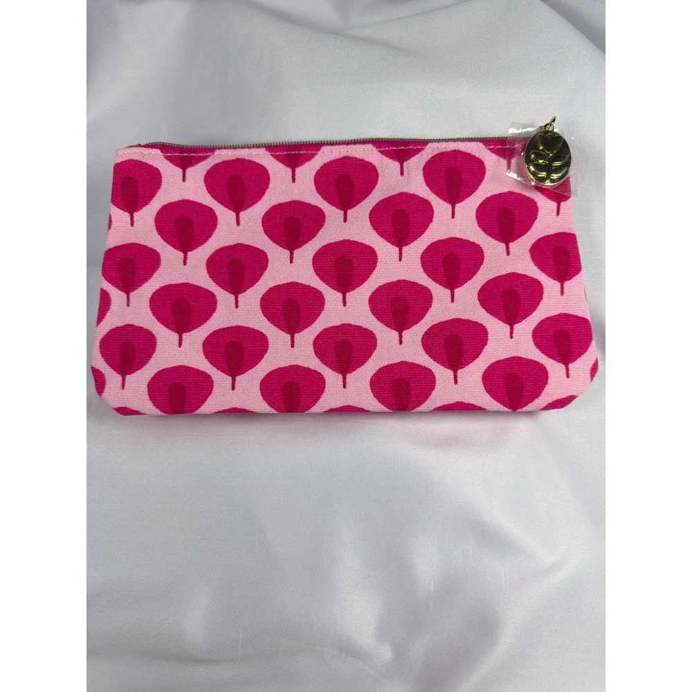Estee Lauder Recycled Fabric Makeup Bag Womens OS Pink Leaf Pattern Travel Pouch
